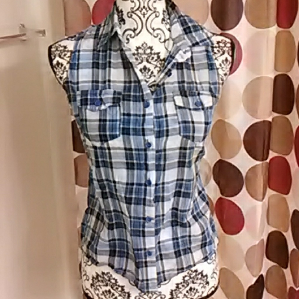 Blue flannel button up vest